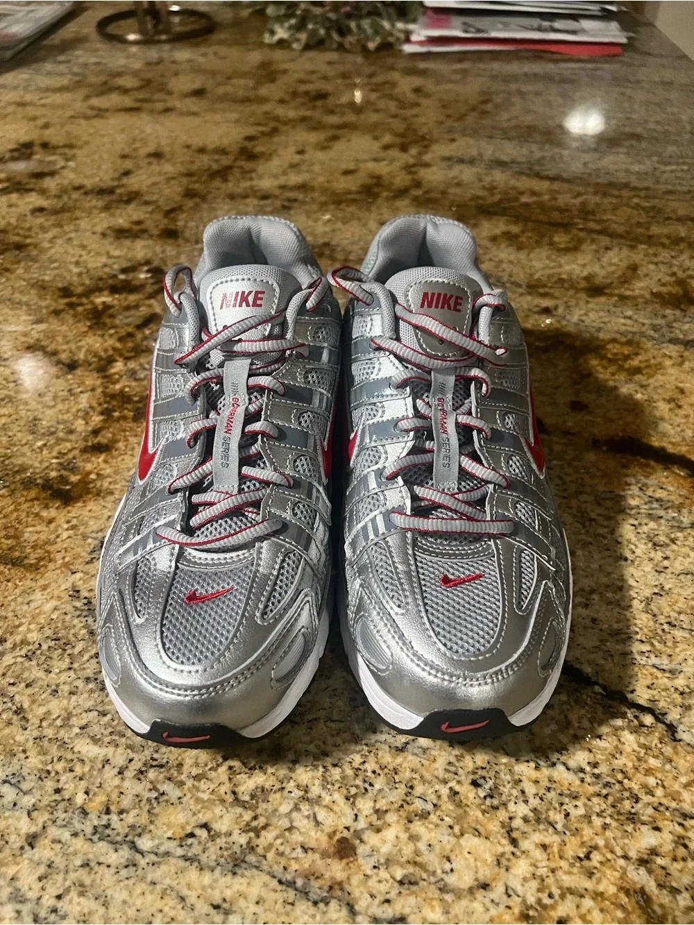 Nike Silver & Red Athletic Sneakers